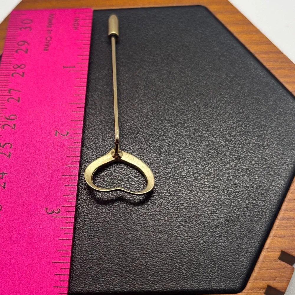 Gold Tone Open Heart Stick Pin Minimalist Lapel Scarf Tie Pin Accessory